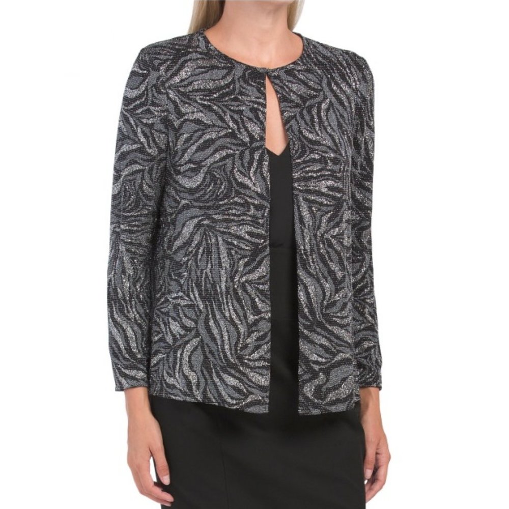 ANNE KLEIN  Short Abstract Animal Print Metallic Jacket  - Size S